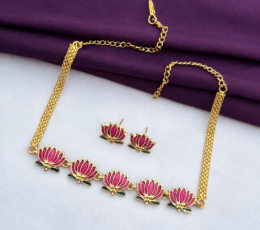 Syamanthakam  Traditional Lotus Necklace SMKM04085