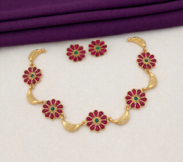 Syamanthakam  Traditional Lotus Necklace SMKM04089