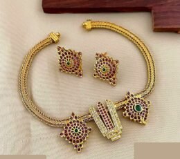 Matte Finish Perumal Sanku Chakra Necklace Set SMKM00111